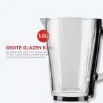 Retro Blender – 1,5L Glazen kan – 500W - 5 snelheden en pulsfunctie