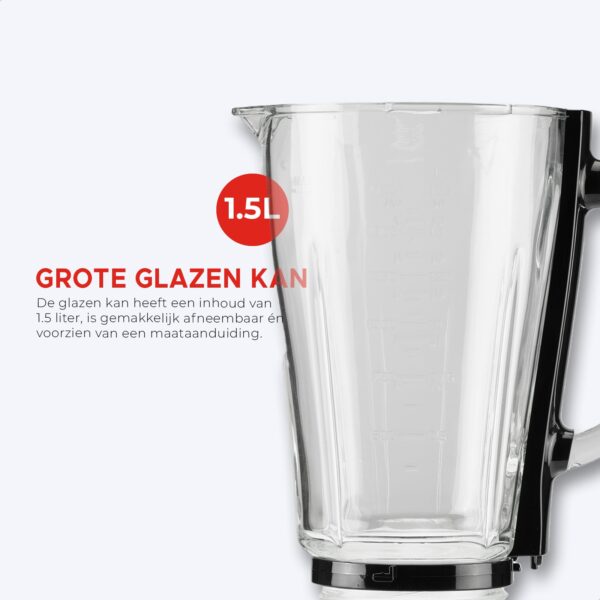 Retro Blender – 1,5L Glazen kan – 500W - 5 snelheden en pulsfunctie