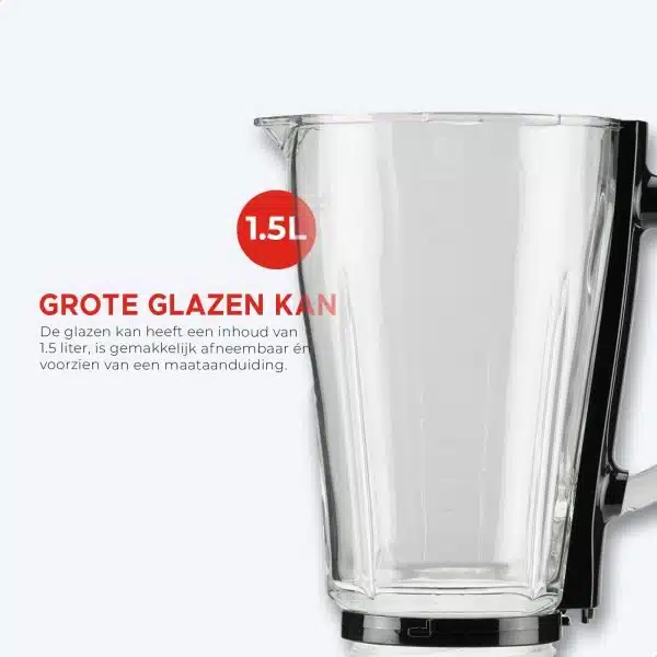 Retro Blender – 1,5L Glazen kan – 500W - 5 snelheden en pulsfunctie - Afbeelding 4