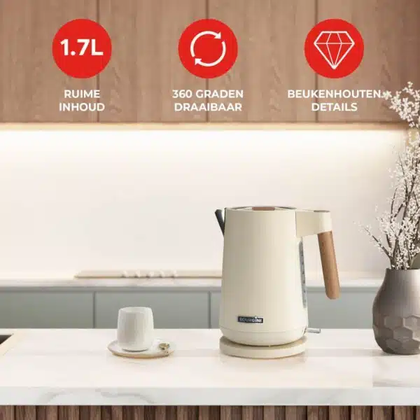 Harmony Waterkoker - 1,7L - Waterkoker met beukenhouten details - Afbeelding 3
