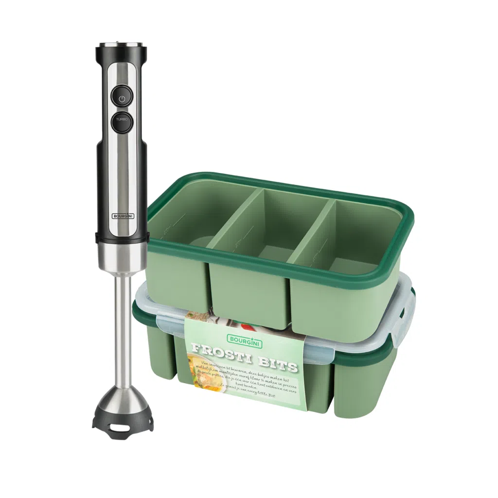 Frosti Bits – Soep en Saus Prep set – Siliconen Meal Prep Bakjes + Staafmixer Set