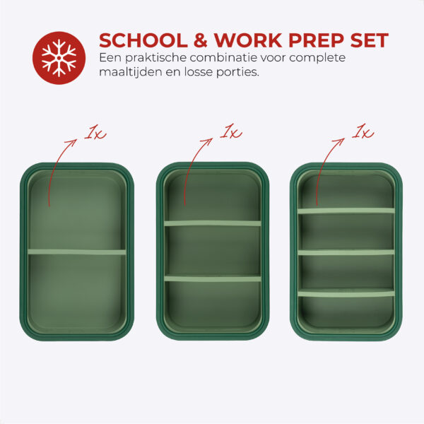 Frosti Bits – School & Work Prep Set – 3 Stuks Siliconen Meal Prep Bakjes – BPA-vrij
